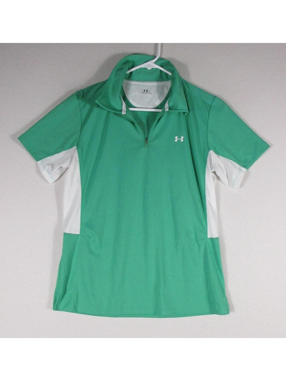 Under Armour Womens Golf Polo Shirt 1/4 Zip Short Sleeve Size L Green/White